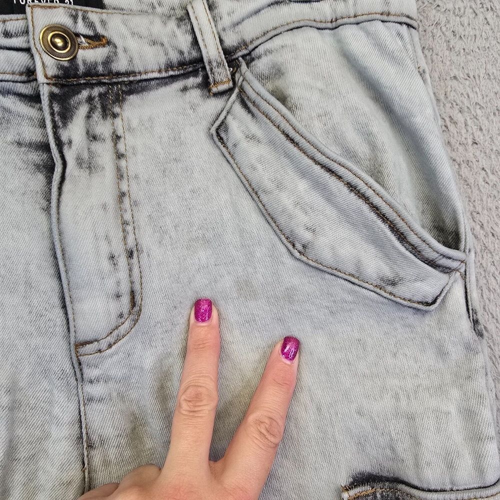 Slim Straight Cargo Jeans‎ Men's 32 Gray Acid Wash Skater Grunge Y2K Stretch - Picture 2 of 16